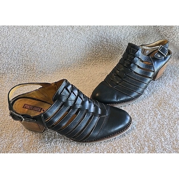 Pikolinos Sling Back Block Heel Size 39 (Women's 8) Back Buckle Gladiator Black - Picture 1 of 16